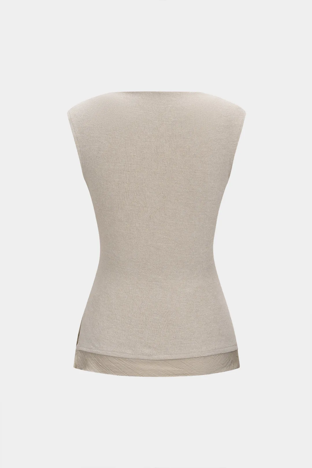 Knit Patchwork Round Neck Sleeveless Top sold by Micas product image thumbnail 2
