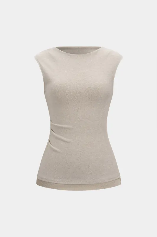 Knit Patchwork Round Neck Sleeveless Top sold by Micas