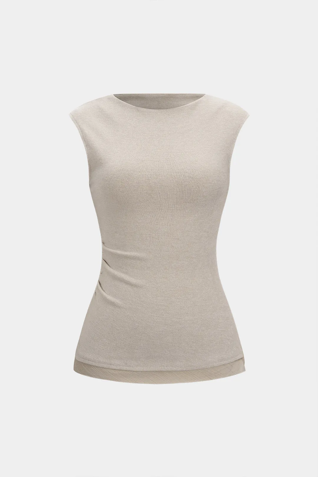 Knit Patchwork Round Neck Sleeveless Top sold by Micas
