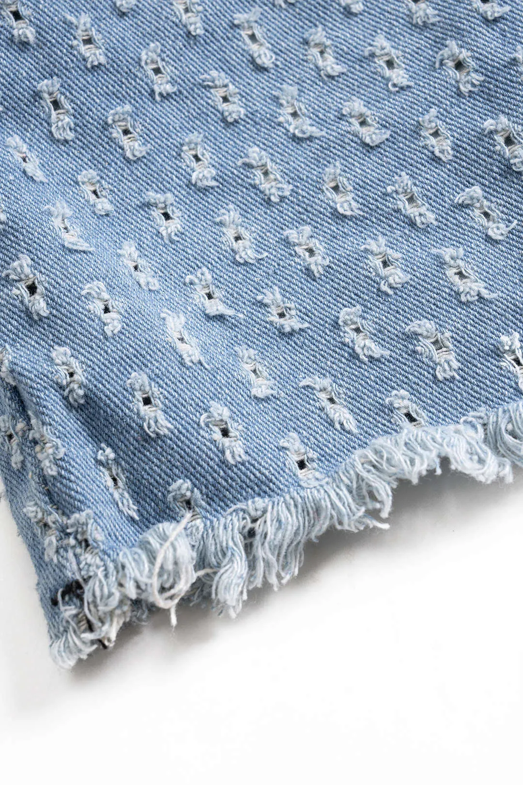 Denim Hollow Out Outerwear And Ripped Shorts Set sold by Micas product image thumbnail 3