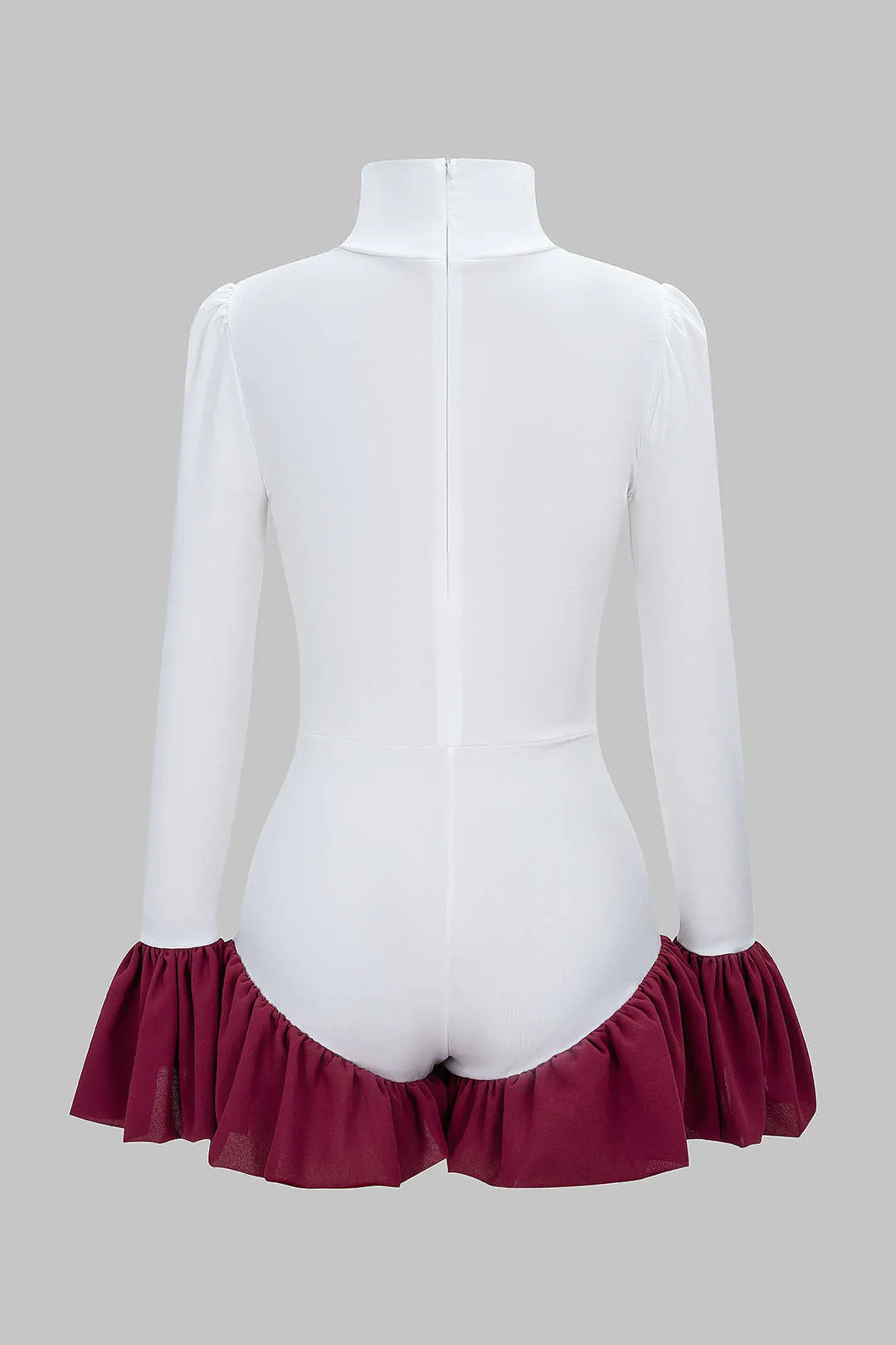 Contrast Mock Neck Ruched Bell Long Sleeve Bodysuit sold by Micas product image thumbnail 2
