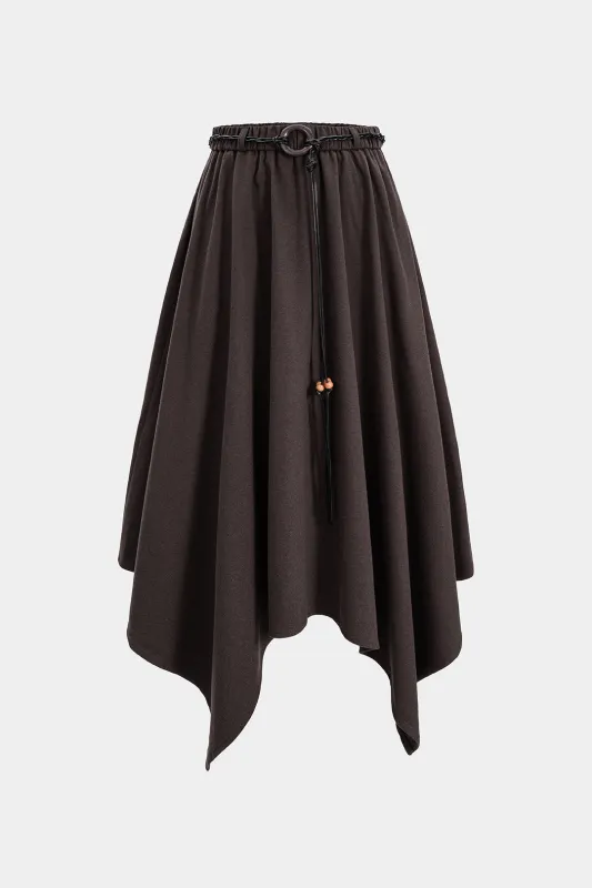 Suede Belted Shirred Waistband Irregular Hem Skirt sold by Micas