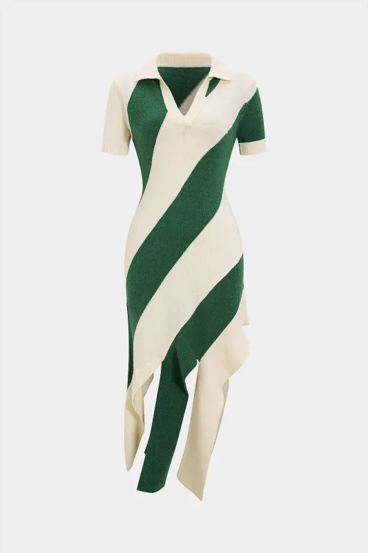 Knit Contrast Polo Collar Short Sleeve Dress sold by Micas