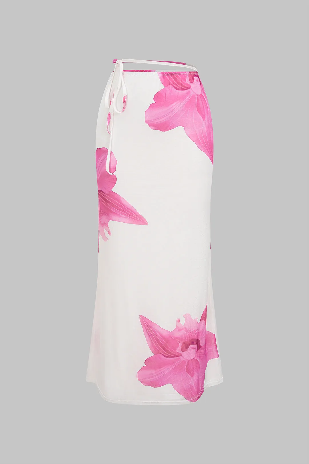 Floral Print Mesh Tie-Up Skirt sold by Micas