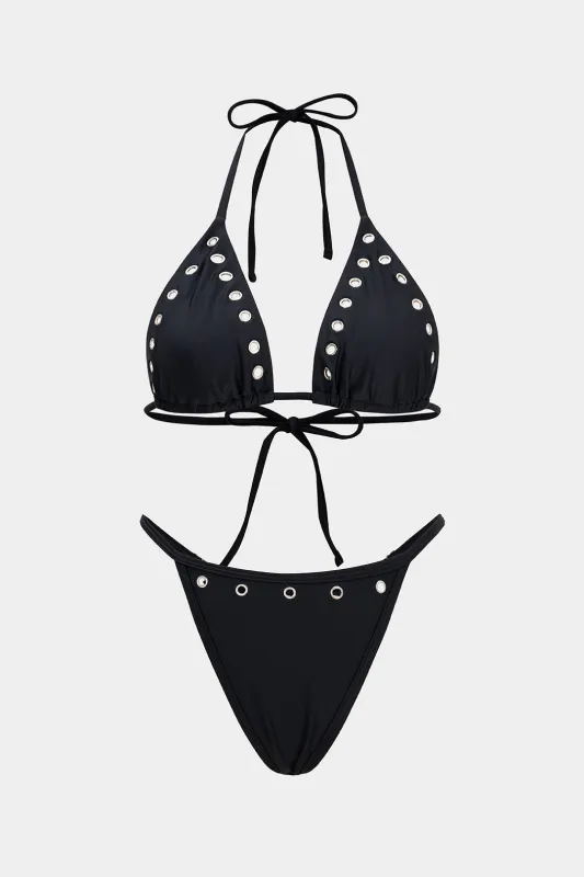 Halter Neck Eyelet Tie Up Bikini Set sold by Micas