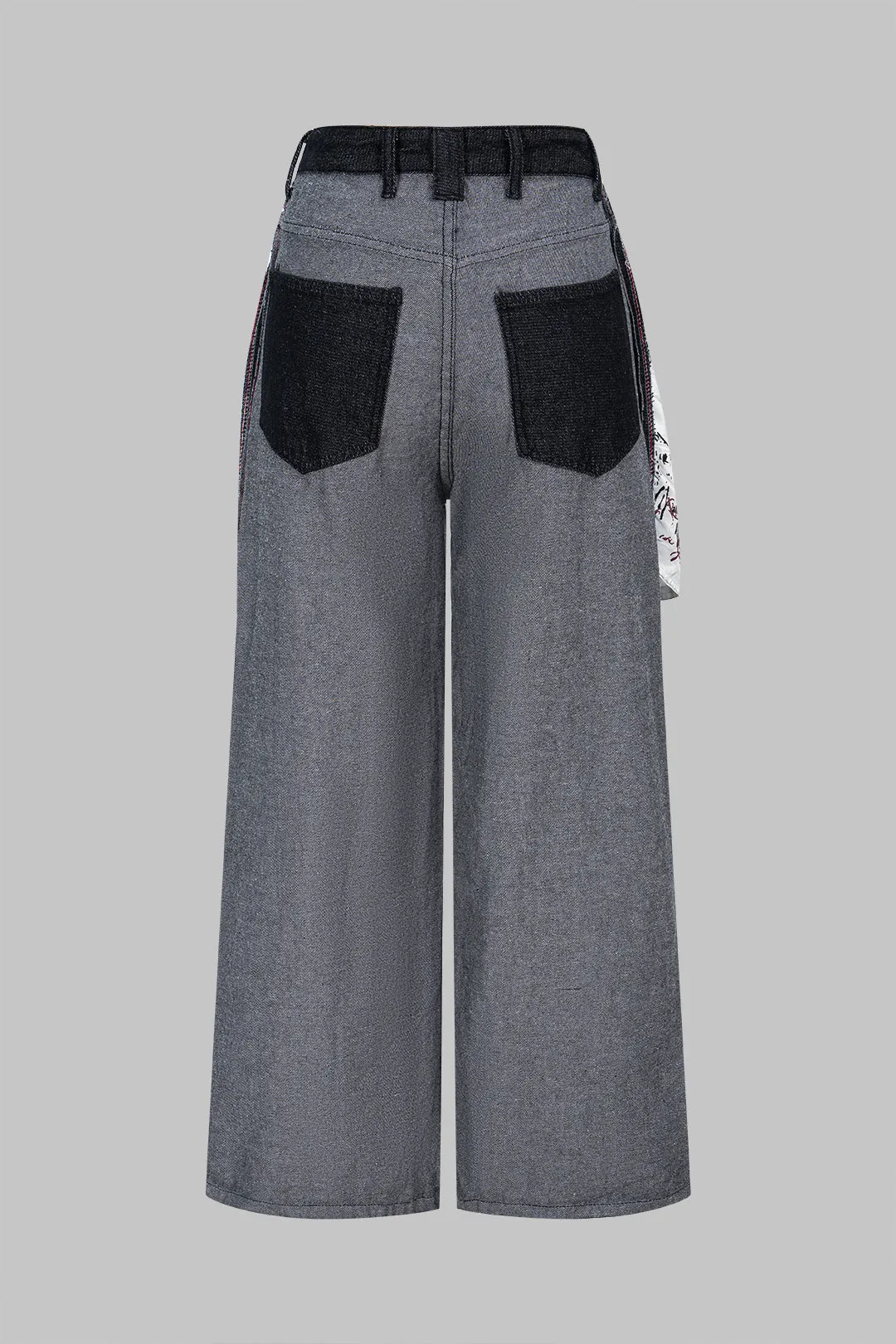 Denim Artistic Print Patchwork Button Pocket Wide Leg Jeans sold by Micas product image thumbnail 2