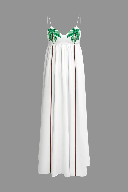 Coconut Palm Print Slip Sleeveless Midi Dress made by Micas