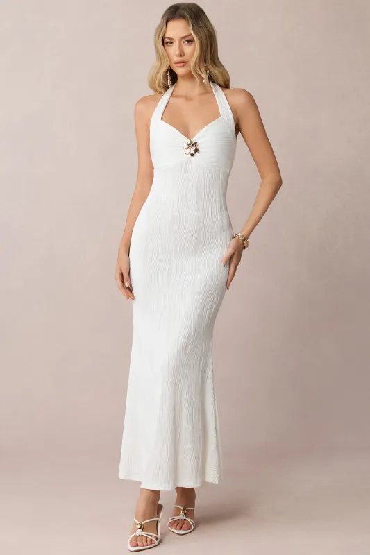 Halter Neck Tie Back Backless Metallic Decor Sleeveless Maxi Dress sold by Micas