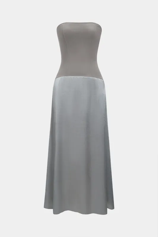 Patchwork Satin Zipper Strapless Sleeveless Maxi Dress sold by Micas