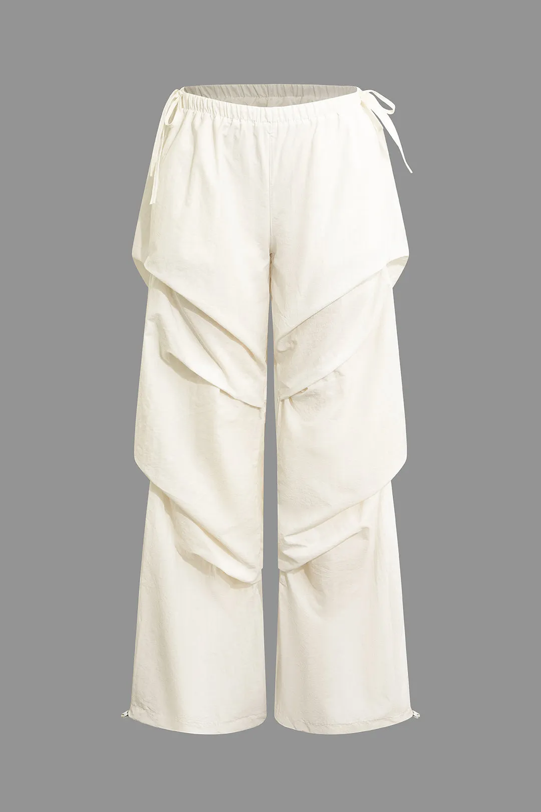 Solid Ruched Tie Up Pocket Wide Leg Cargo Pants sold by Micas