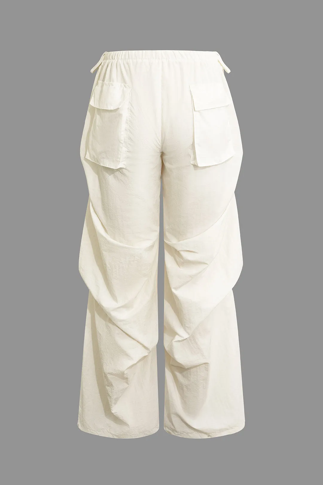 Solid Ruched Tie Up Pocket Wide Leg Cargo Pants sold by Micas product image thumbnail 2