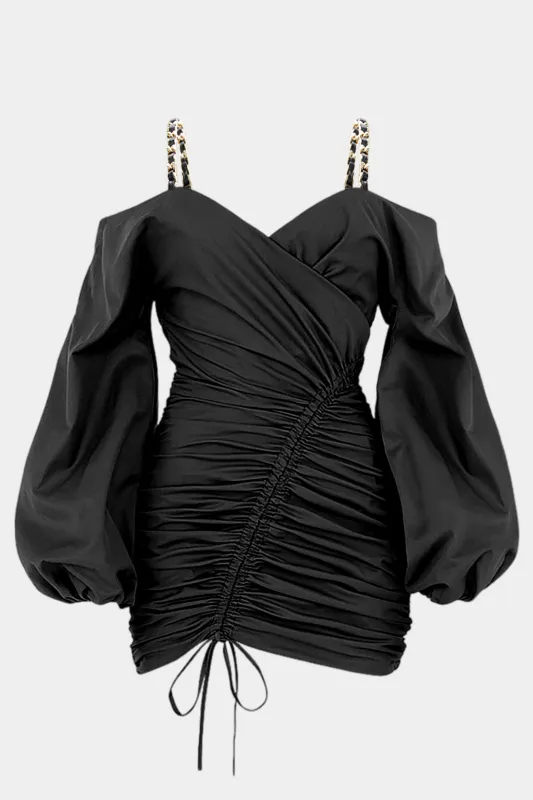 Plus Size Chain Ruched Drawstring Long Sleeve Mini Dress sold by Micas