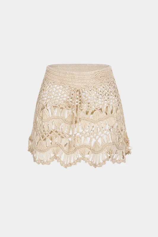 Knit Solid Tie Front Hollow Out Skirt sold by Micas