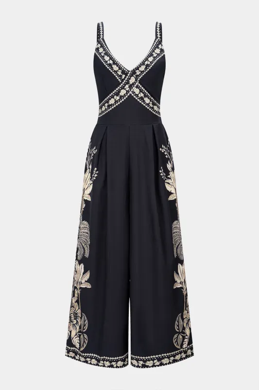 Floral Print V-Neck Sleeveless Wide Leg Jumpsuit made by Micas