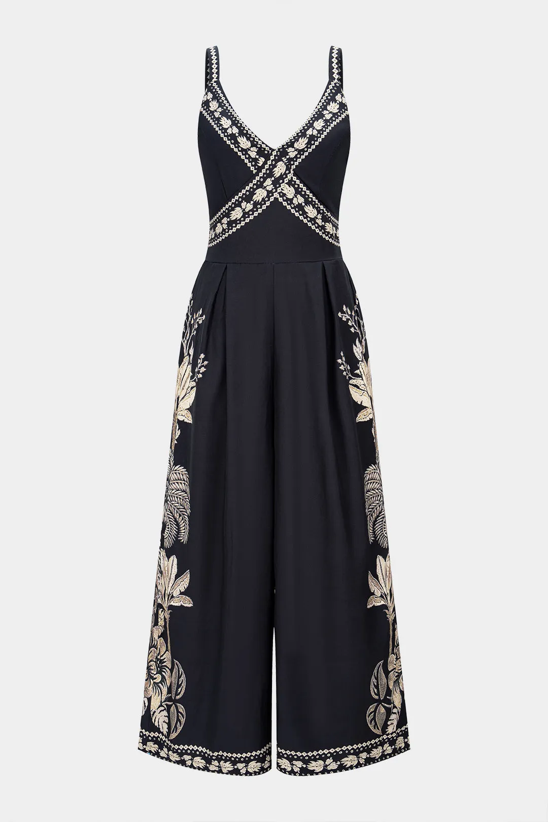 Floral Print V-Neck Sleeveless Wide Leg Jumpsuit sold by Micas