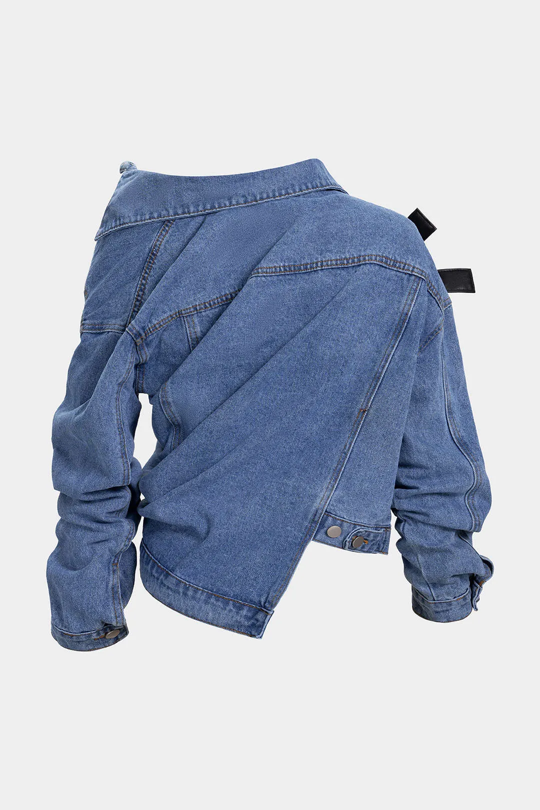 Denim Patchwork Faux Leather Asymmetrical Button Outerwear sold by Micas product image thumbnail 2