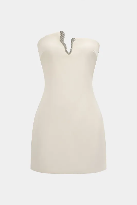 Asymmetrical Rhinestone Decor Strapless Sleeveless Mini Dress sold by Micas