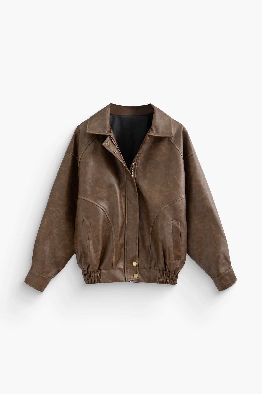 Retro Faux Leather Bomber Jacket sold by Micas