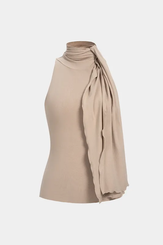 Solid Mock Neck Tie-Up Tank Top sold by Micas