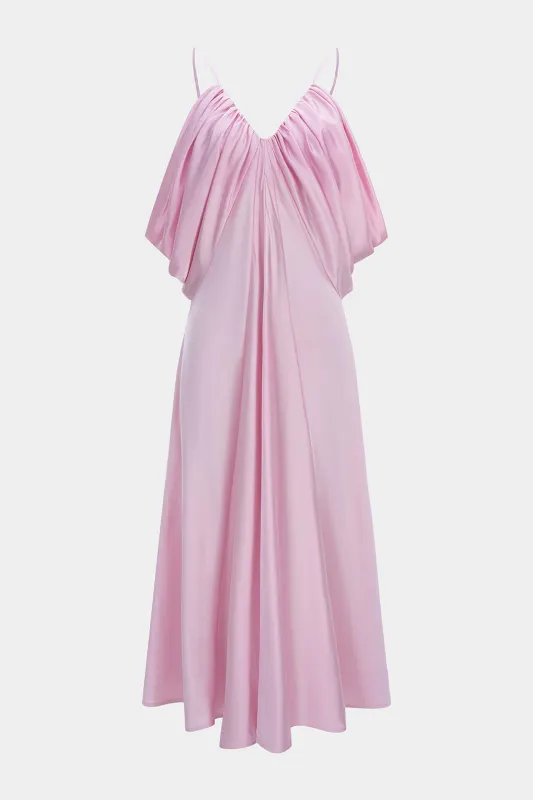 Satin V-Neck Ruched Sleeveless Midi Dress sold by Micas