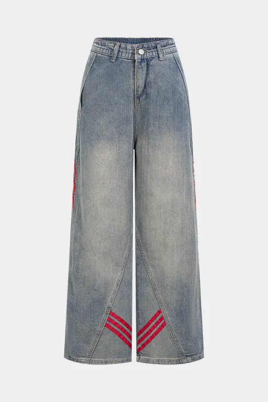 Denim Striped Straight Leg Jeans sold by Micas