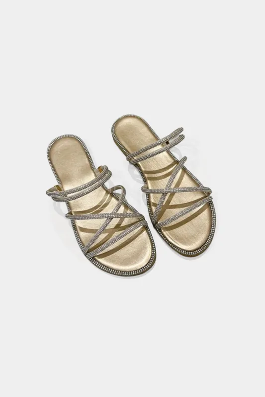 Rhinestone Decor Strappy Flat Sandals made by Micas