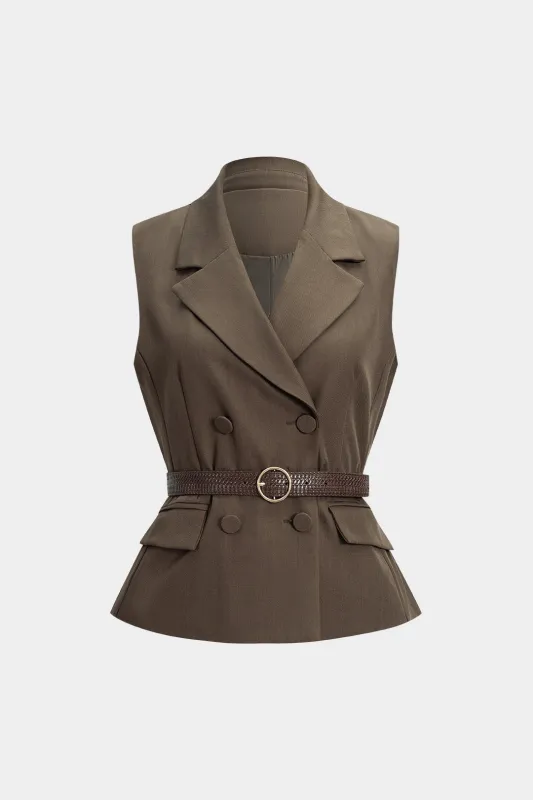 Notched Lapel Belted Vest sold by Micas
