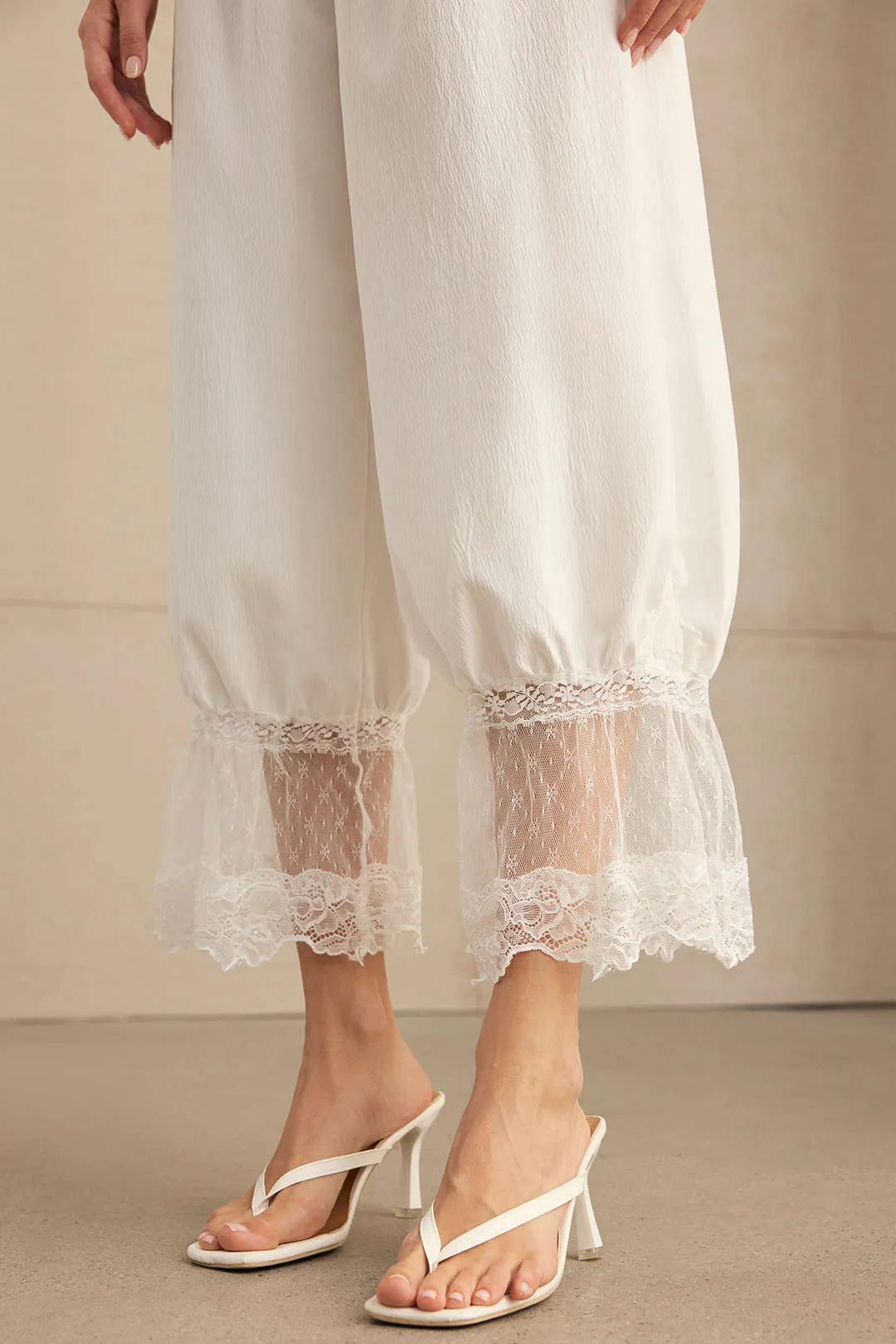 Patchwork Lace Drawstring Shirred Waistband Lantern Pants sold by Micas product image thumbnail 4