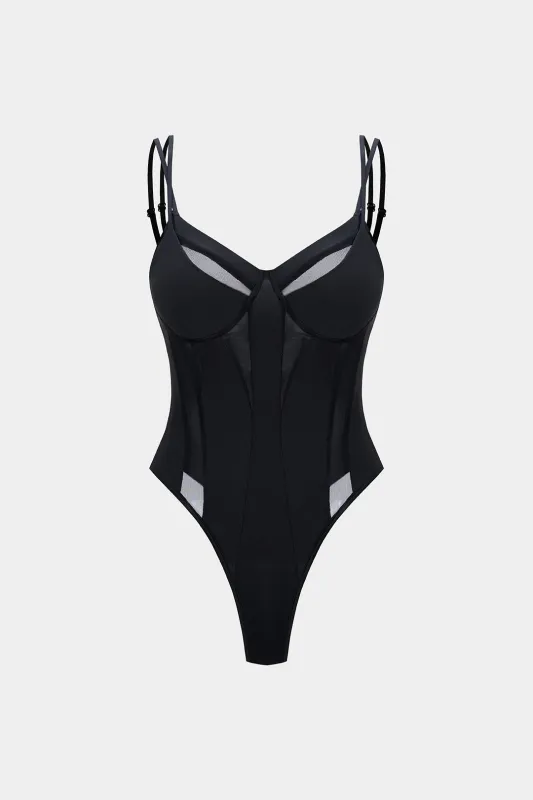 Patchwork Mesh V-Neck Sleeveless Bodysuit sold by Micas