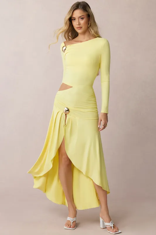 Cut Out Asymmetrical Ruched Long Sleeve Midi Dress sold by Micas