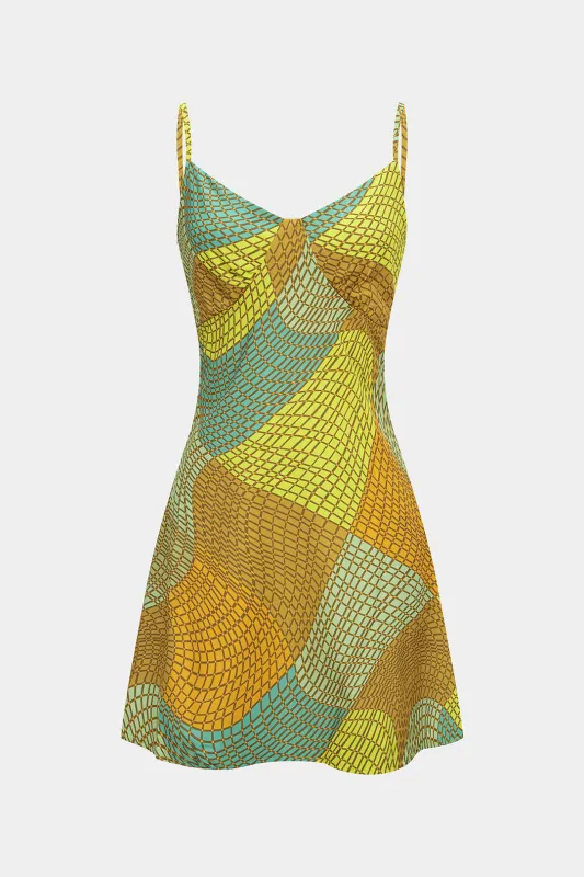 Abstract Print V-Neck Sleeveless Mini Dress sold by Micas