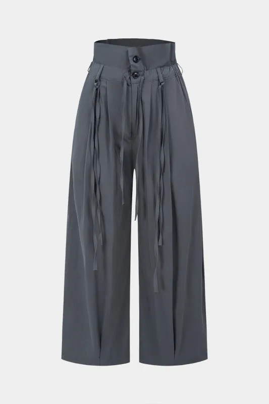 Ruched Drawstring Button High Waist Straight Leg Pants sold by Micas