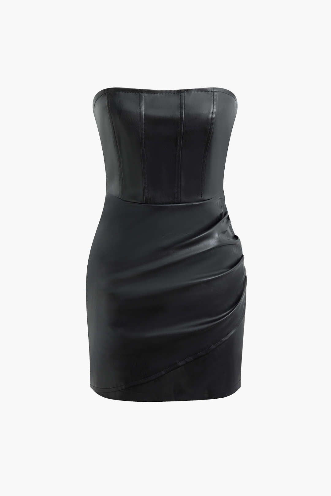 Faux Leather Strapless Ruched Mini Dress sold by Micas