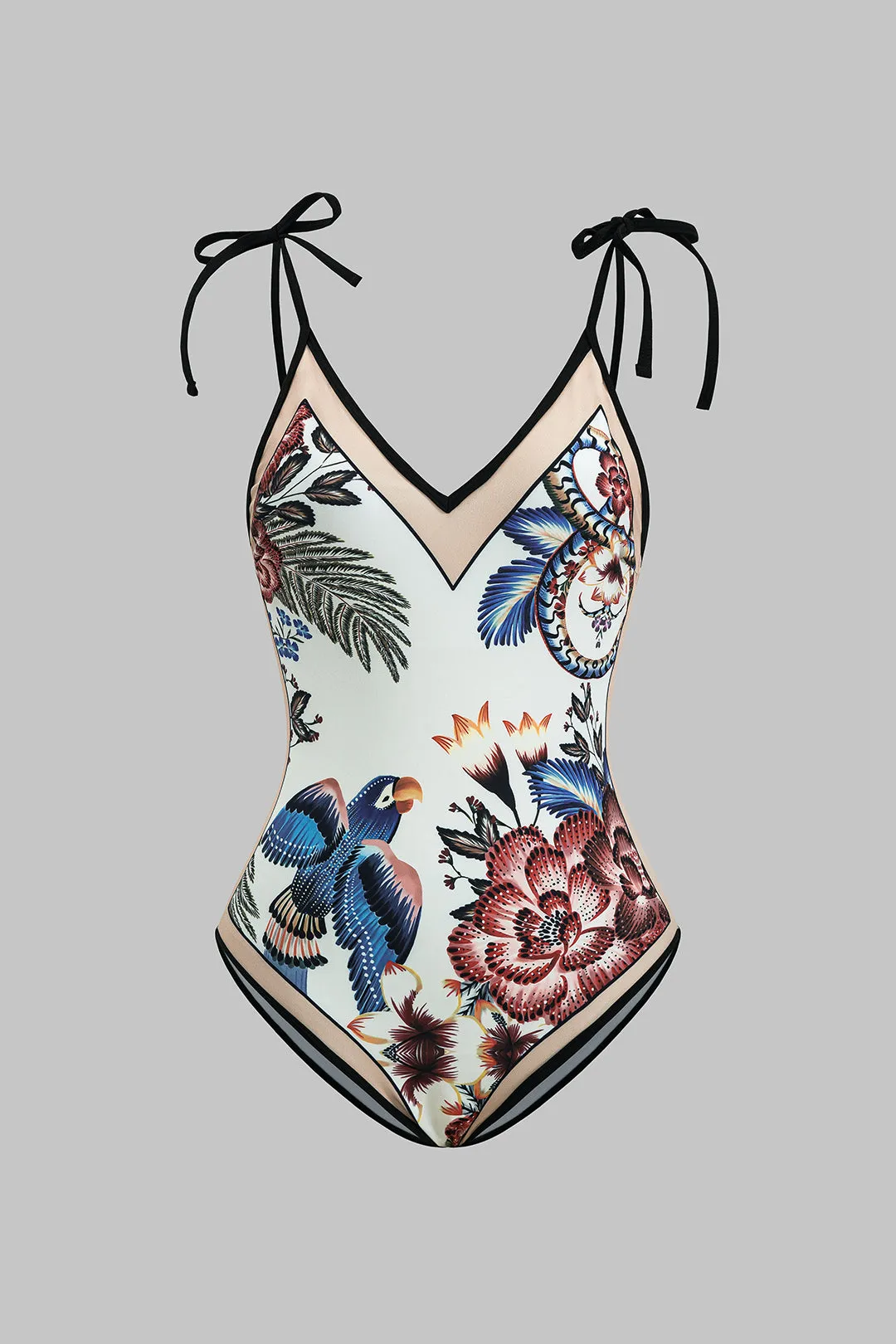 Bird Floral Print Contrast Tie Up Bikini Set sold by Micas product image thumbnail 2