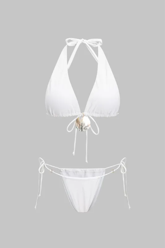 Shell Decor Halter Neck Tie Up Bikini Set sold by Micas