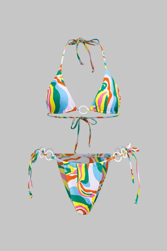 Contrast Print Tie-Up Bikini Set sold by Micas
