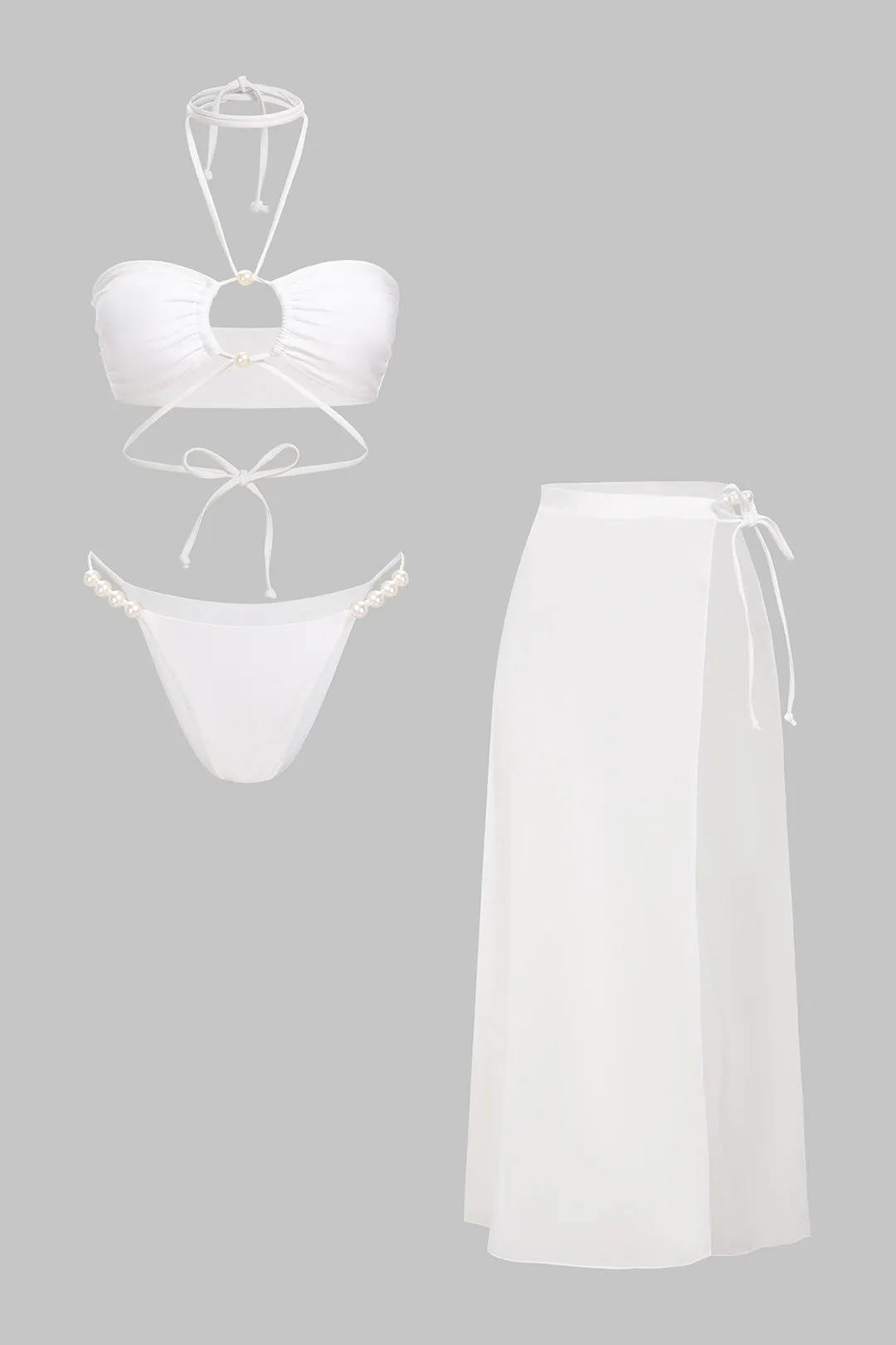 Halter Tie-Up Cut Out Pearl Decor Bikini Set sold by Micas