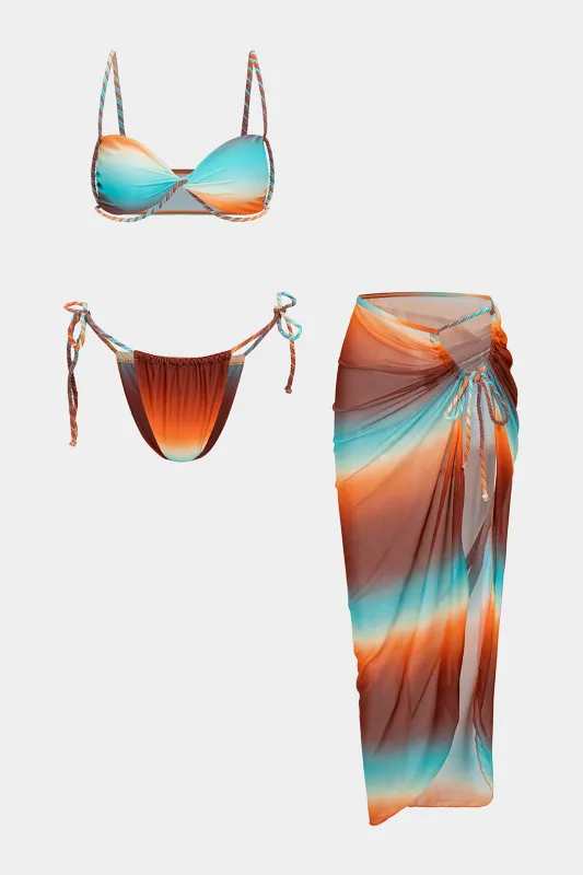 Tie Dye Print Tie-Up Asymmetrical Drawstring Bikini Set sold by Micas