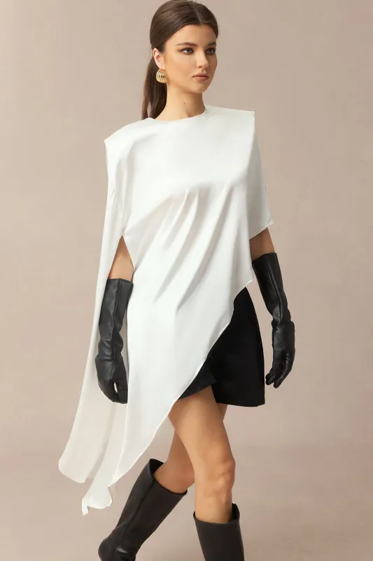 Satin Asymmetrical Irregular Hem Short-Sleeve Shirt sold by Micas