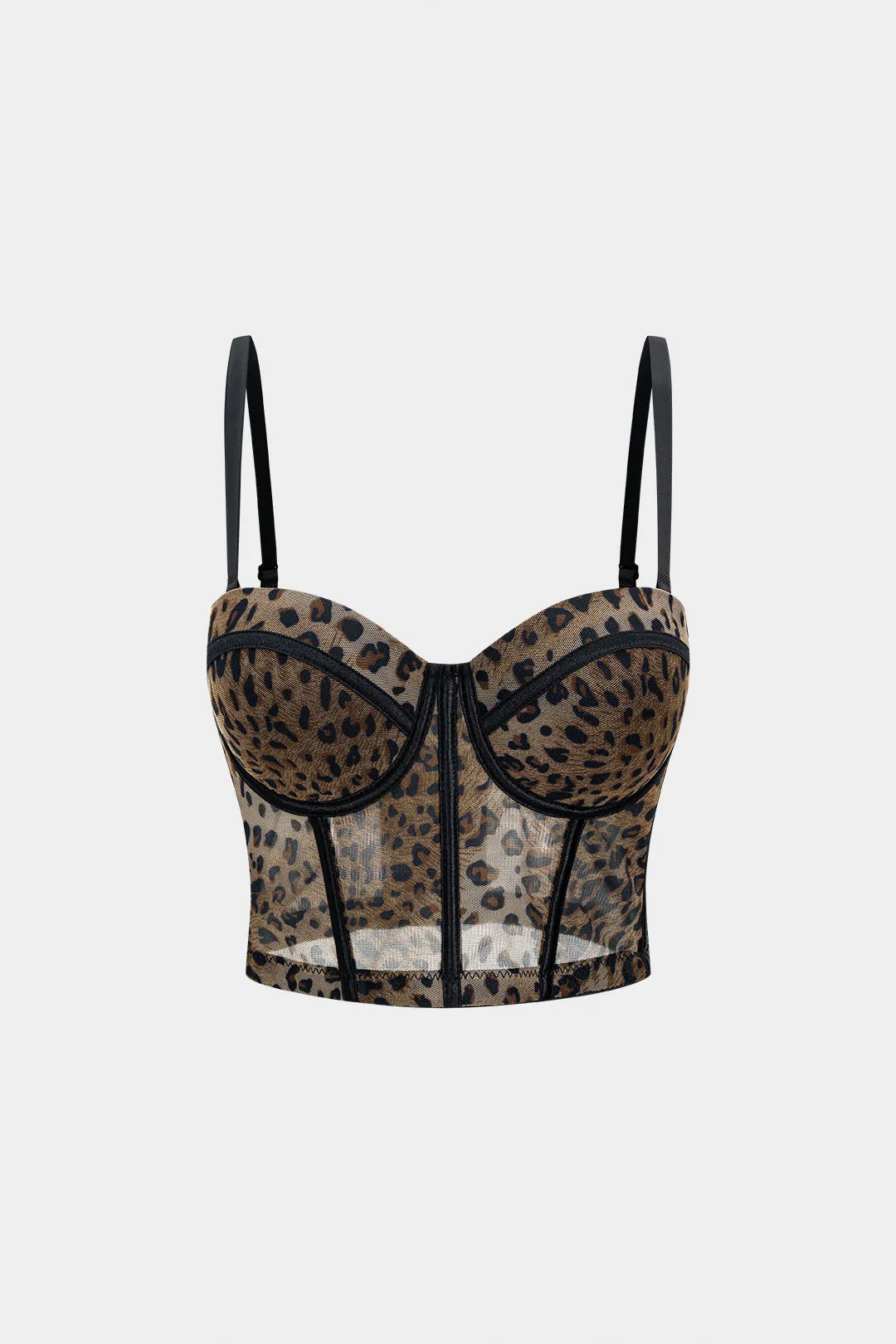 Leopard Print Mesh Hook And Eye Bustier Cami Top sold by Micas