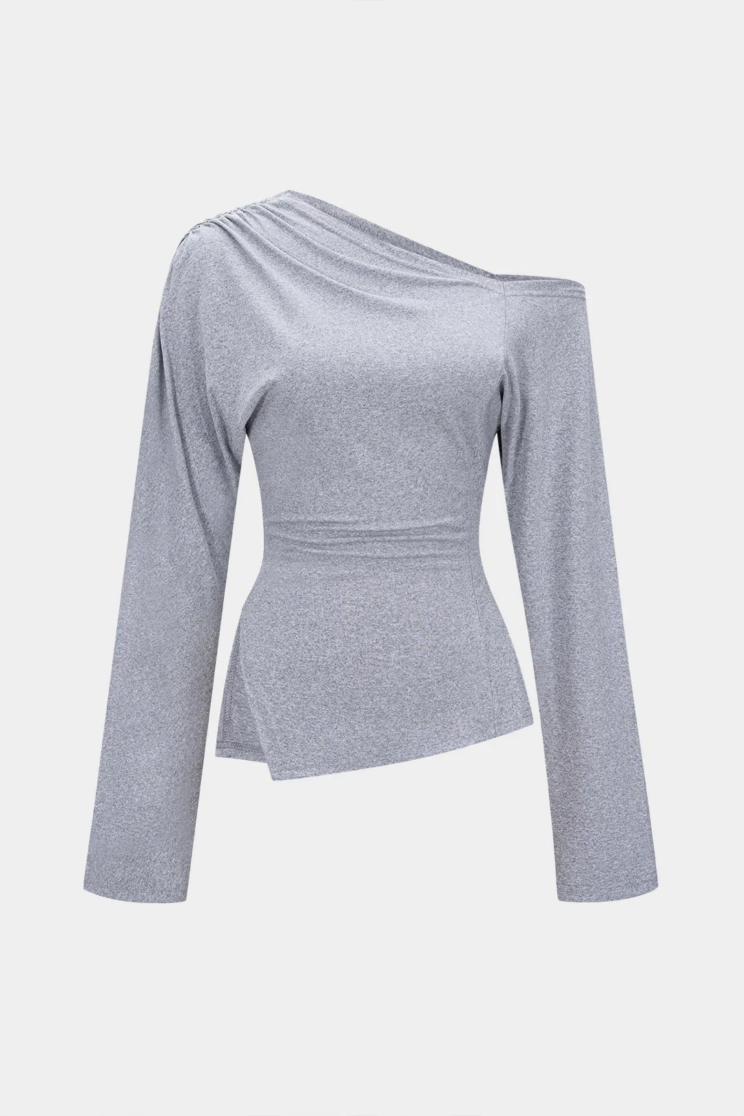 One Shoulder Ruched Long Sleeve T-Shirt sold by Micas