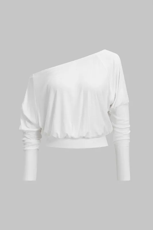 Solid One Shoulder Batwing Long Sleeve Sweatshirt sold by Micas