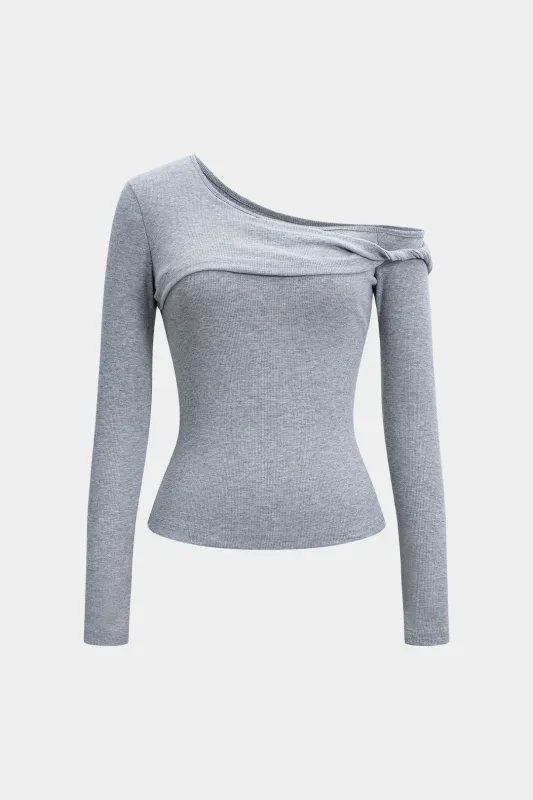 Twist Knot One Shoulder Long Sleeve T-Shirt made by Micas