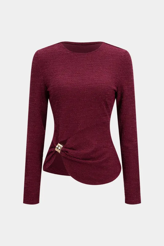 Metallic Decor Texture Long-Sleeve Top made by Micas