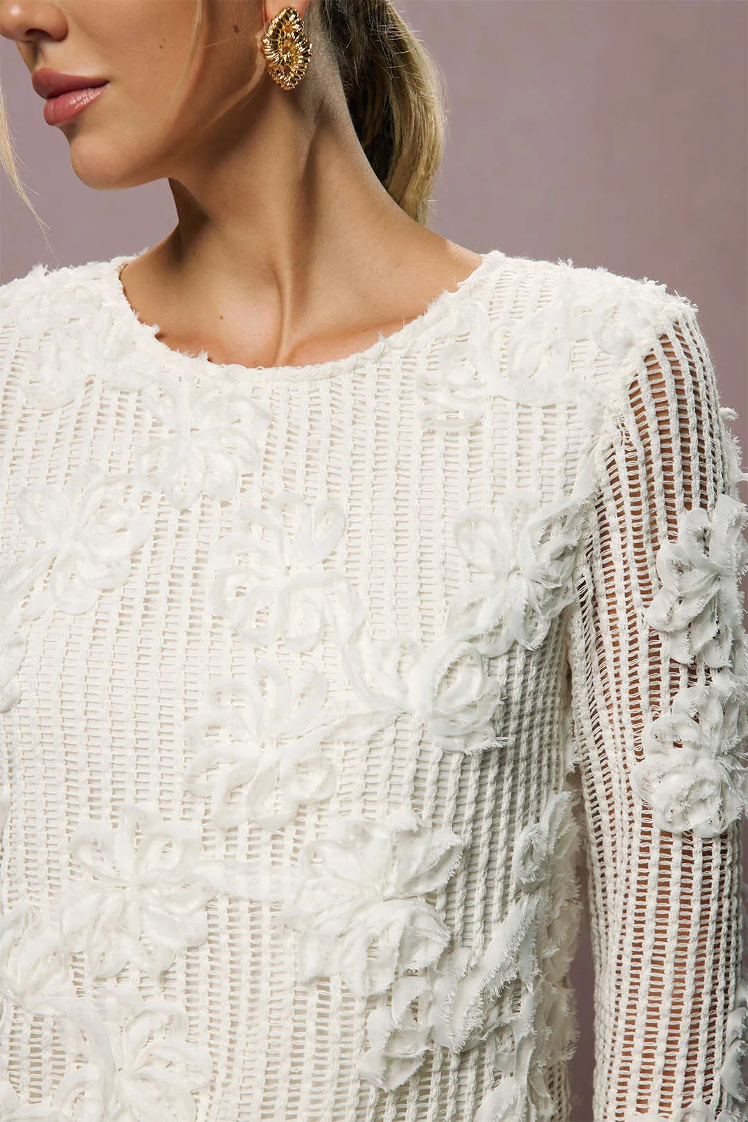 3D Floral Tie-Back Long-Sleeve Top sold by Micas product image thumbnail 5