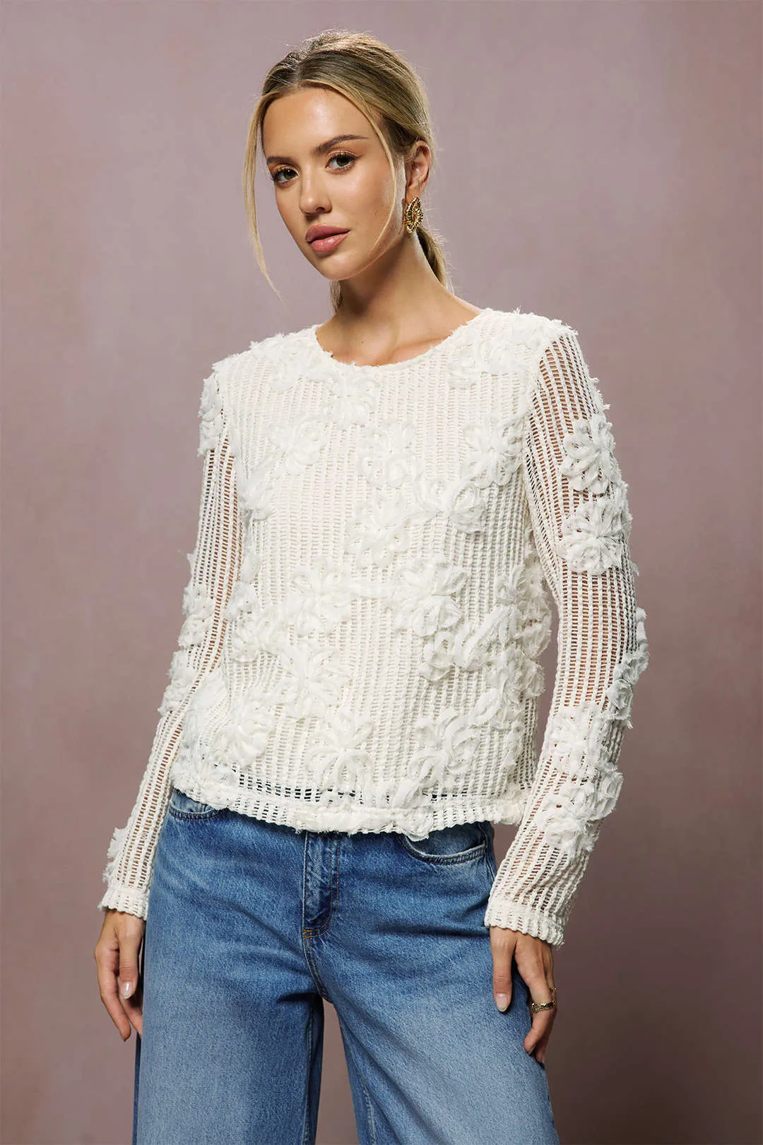 3D Floral Tie-Back Long-Sleeve Top sold by Micas product image thumbnail 4