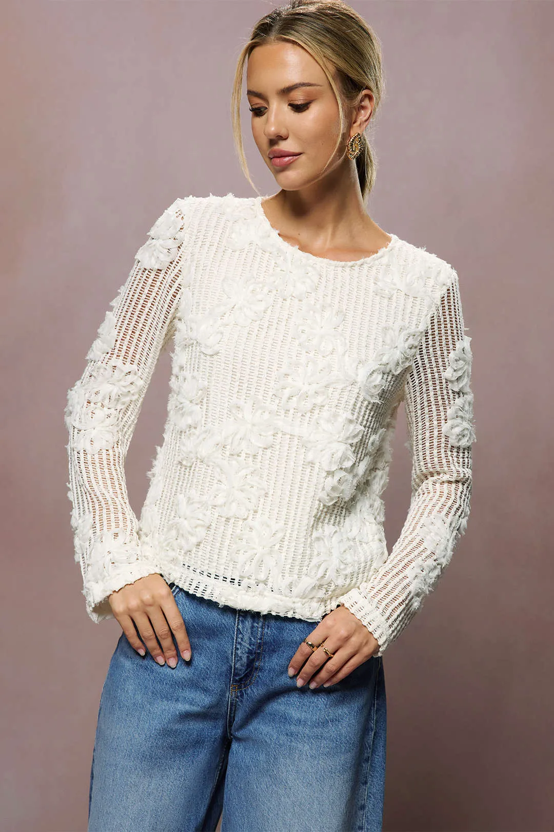 3D Floral Tie-Back Long-Sleeve Top sold by Micas product image thumbnail 2