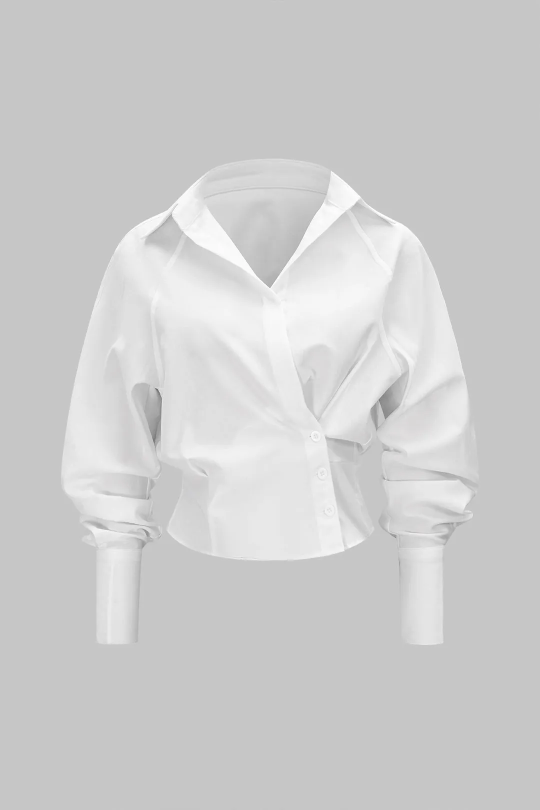 Asymmetrical Button Long-Sleeve Shirt sold by Micas