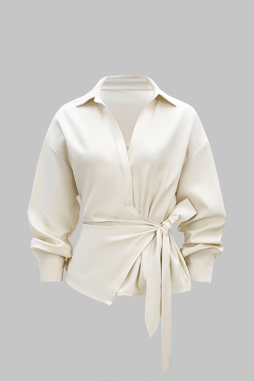 Tie Front Waist-Cinching Long-Sleeve Shirt sold by Micas