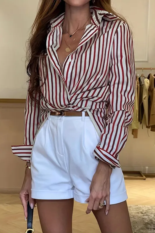 Stripes Print Button Long-Sleeve Shirt sold by Micas